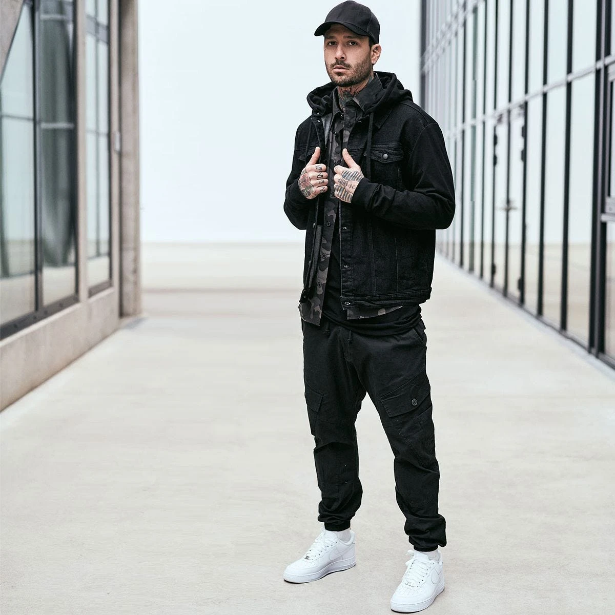 Brandit Cradock Denim Sweat Jacket Black/Black - Image 2